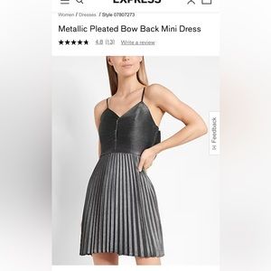 Express Metallic Pleated Bow Back Mini Dress Size Small